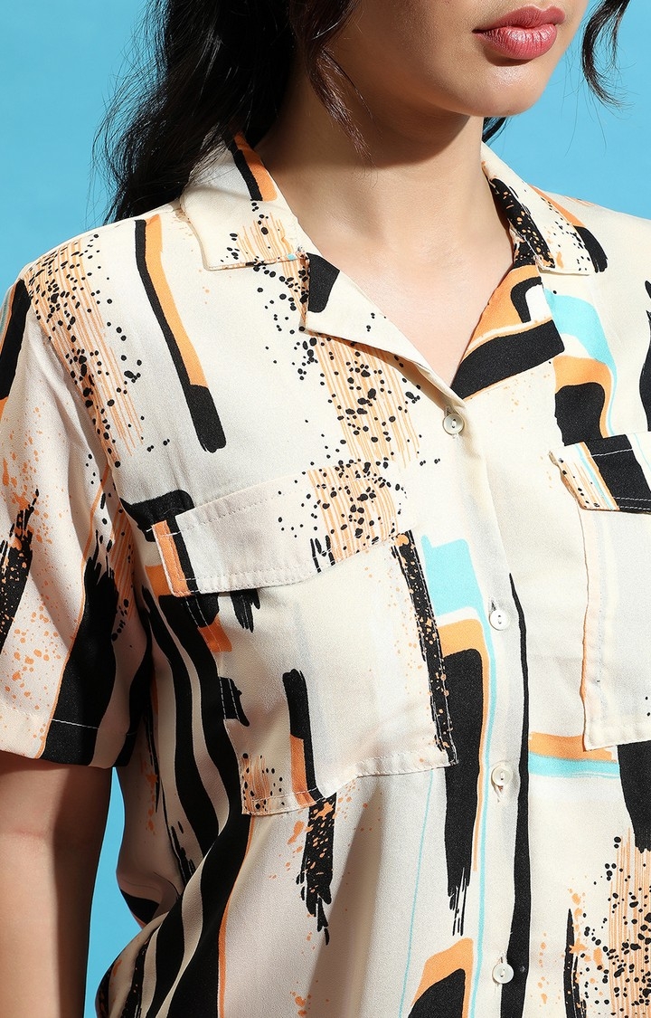 Women's Multicolour Polyester Printed Casual Shirts