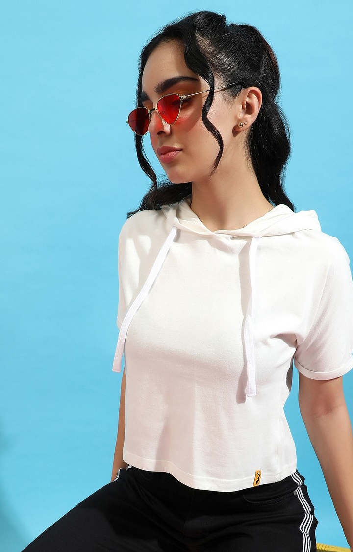 CAMPUS SUTRA | Women's White Cotton Solid Hoodies