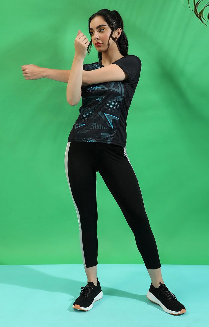 Women's Black Printed Activewear T-Shirts