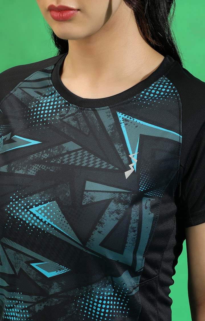 Women's Black Printed Activewear T-Shirts