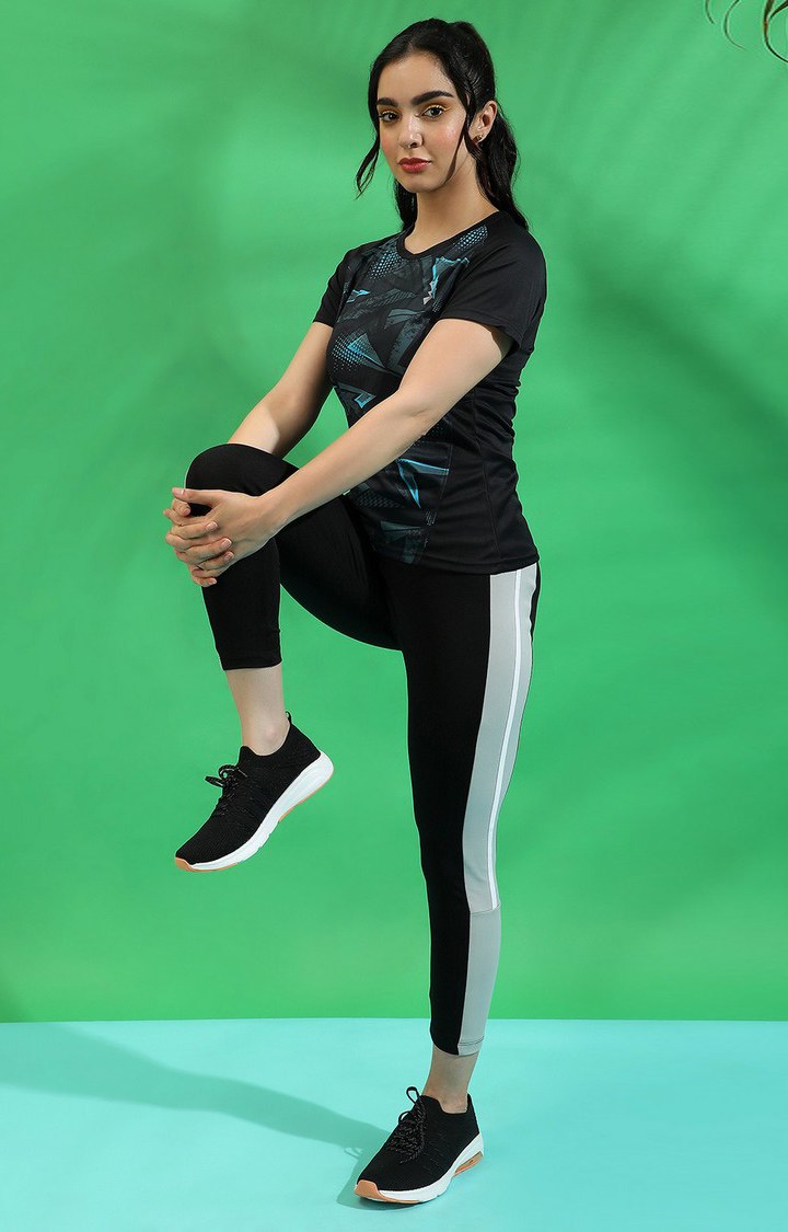 Women's Black Printed Activewear T-Shirts