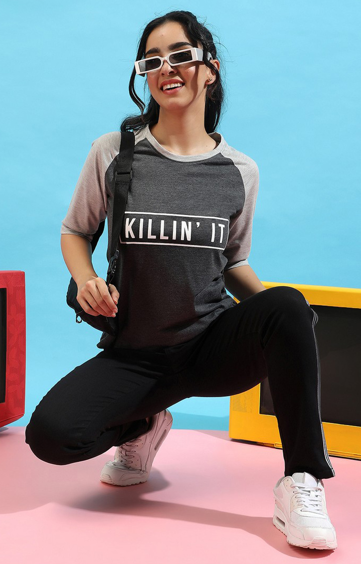 Women's Grey Melange Regular T-Shirts