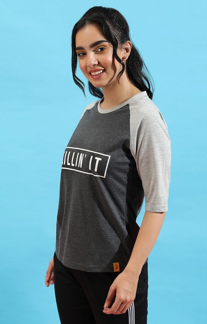 Women's Grey Melange Regular T-Shirts