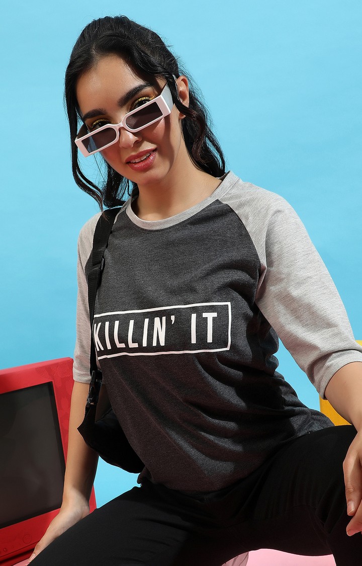 Women's Grey Melange Regular T-Shirts