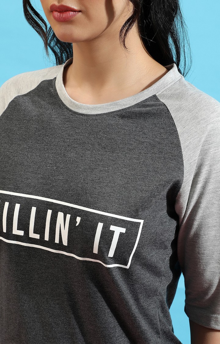 Women's Grey Melange Regular T-Shirts