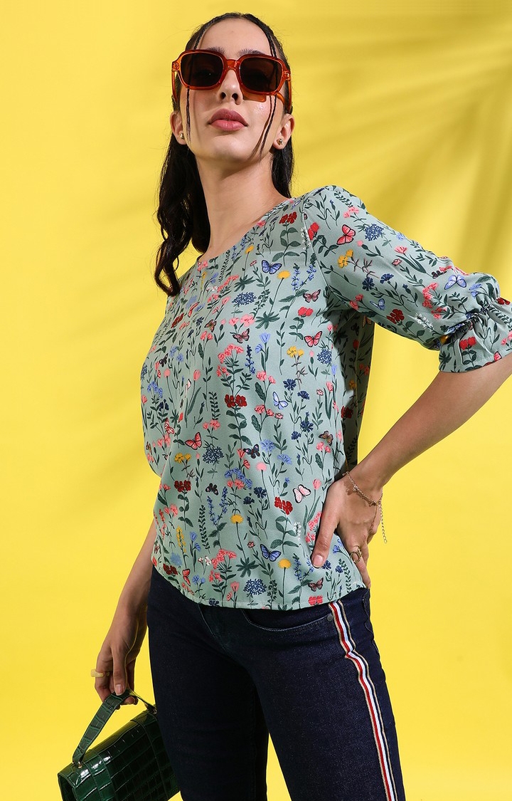 CAMPUS SUTRA | Women's Multicolour Polyester Floral Printed Top