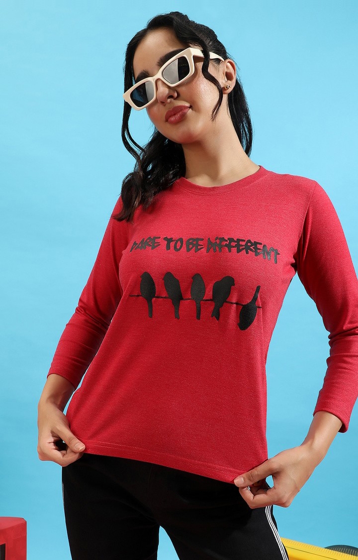 CAMPUS SUTRA | Women's Red Cotton Printed Regular T-Shirt