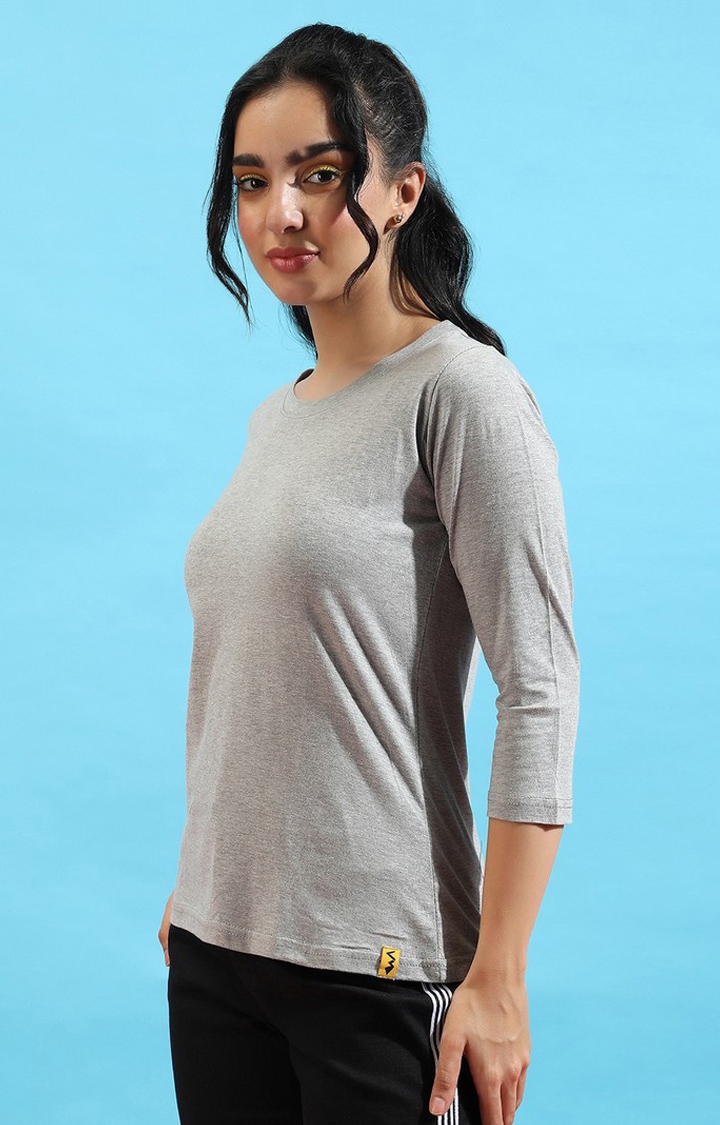 CAMPUS SUTRA | Women's Light Grey Cotton Solid Regular T-Shirt