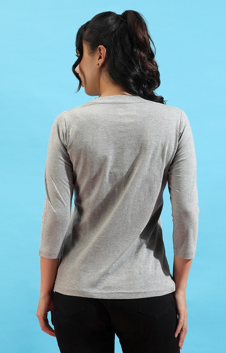 Women's Light Grey Cotton Solid Regular T-Shirt
