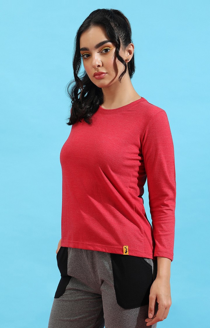 Women's Maroon Cotton Solid Regular T-Shirt