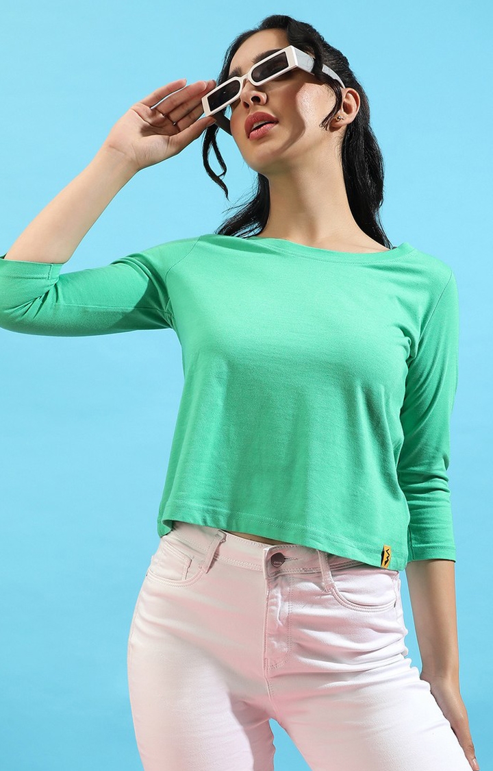 Women's Mint Green Cotton Solid Crop Top