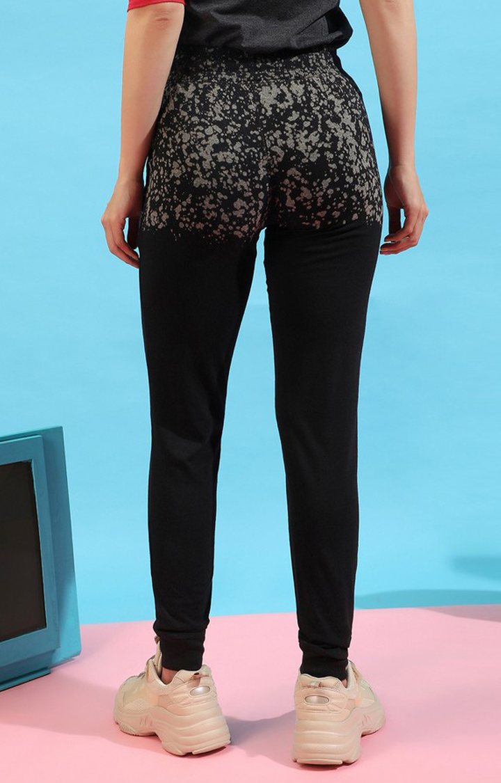 Women's Black Printed Polycotton Trackpants