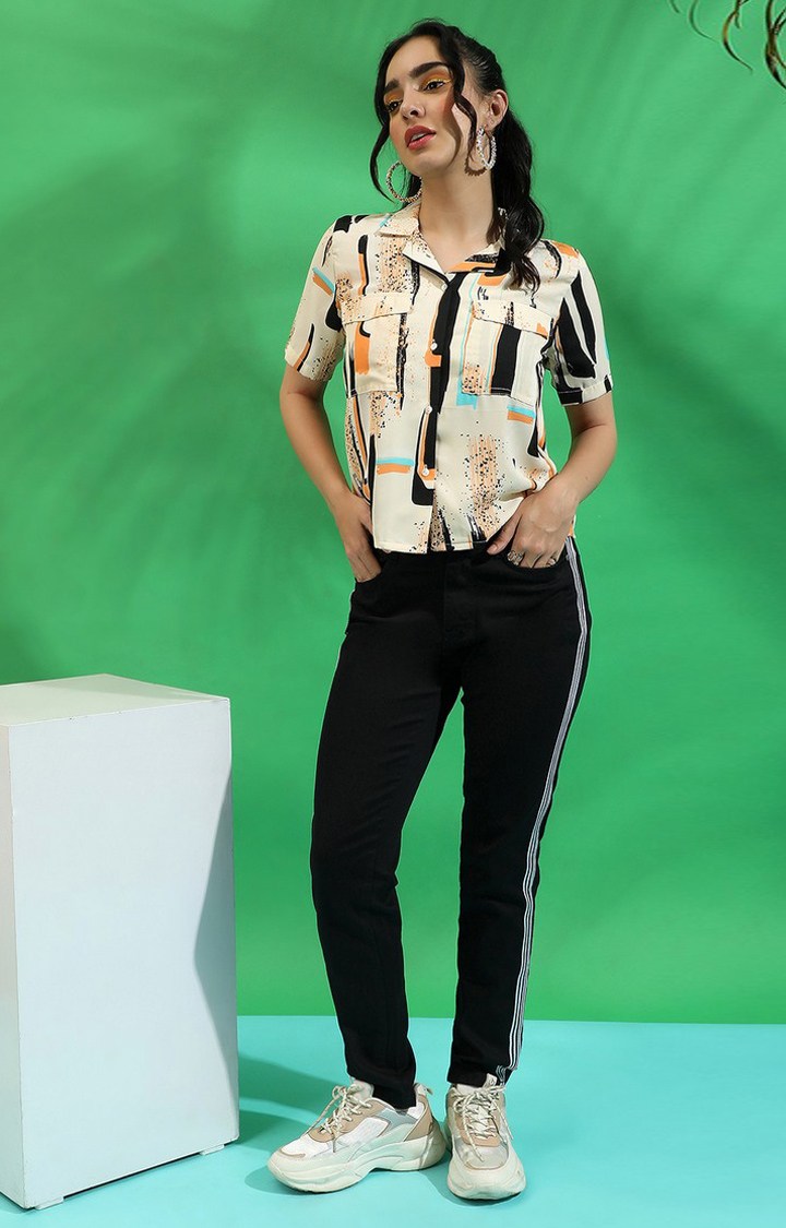 Women's Beige Printed Casual Shirts
