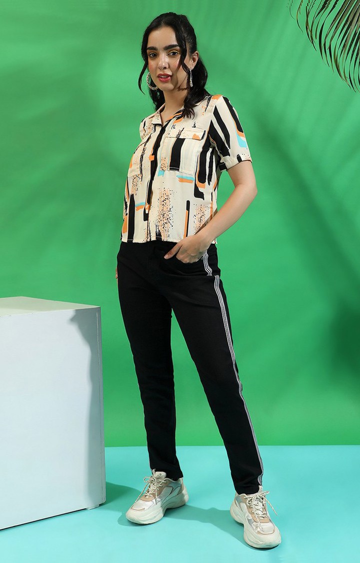 Women's Beige Printed Casual Shirts