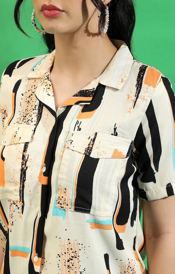 Women's Beige Polyester Printed Casual Shirts
