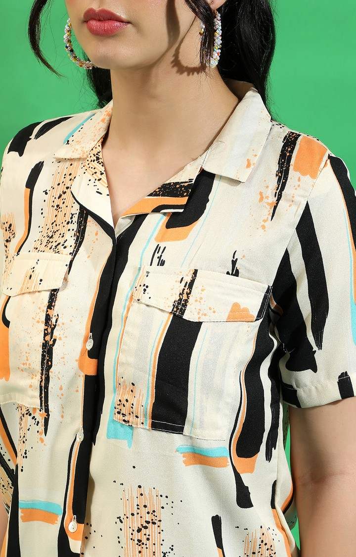 Women's Beige Printed Casual Shirts