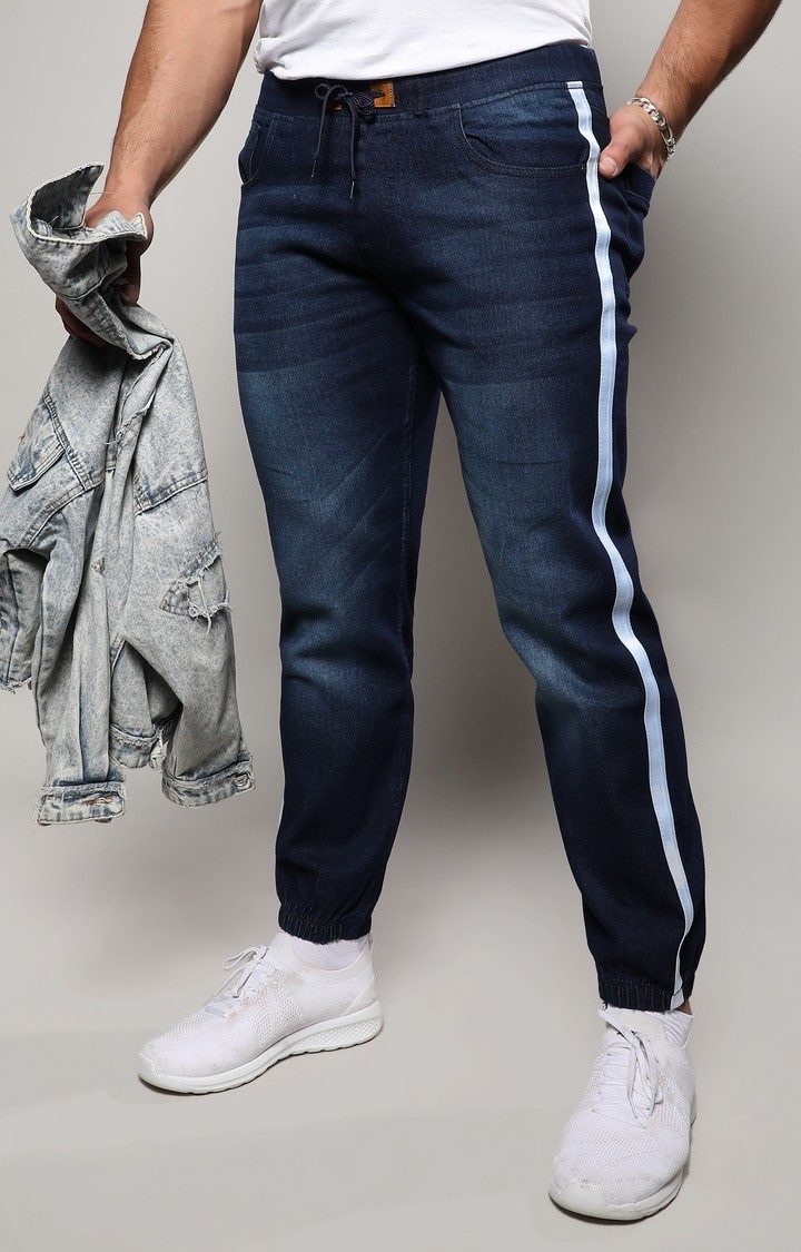 Men's Navy Blue Solid Jeans