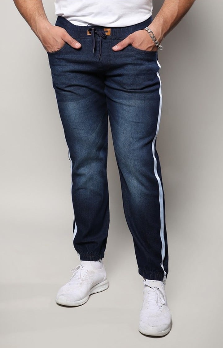 Men's Navy Blue Solid Jeans