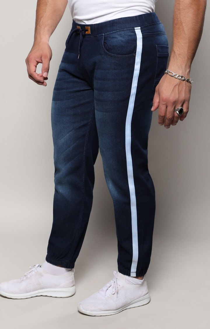Men's Navy Blue Solid Jeans