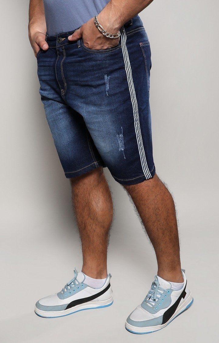 Men's Dark Blue Ripped Shorts