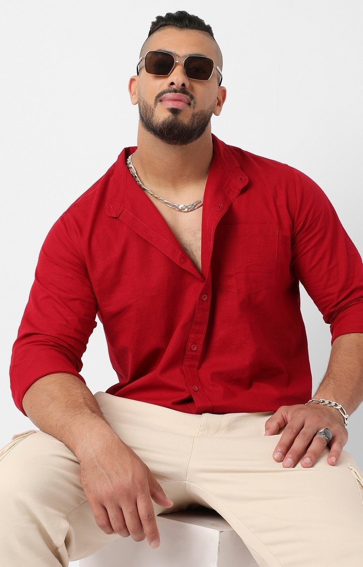 Men's Red Solid Casual Shirts