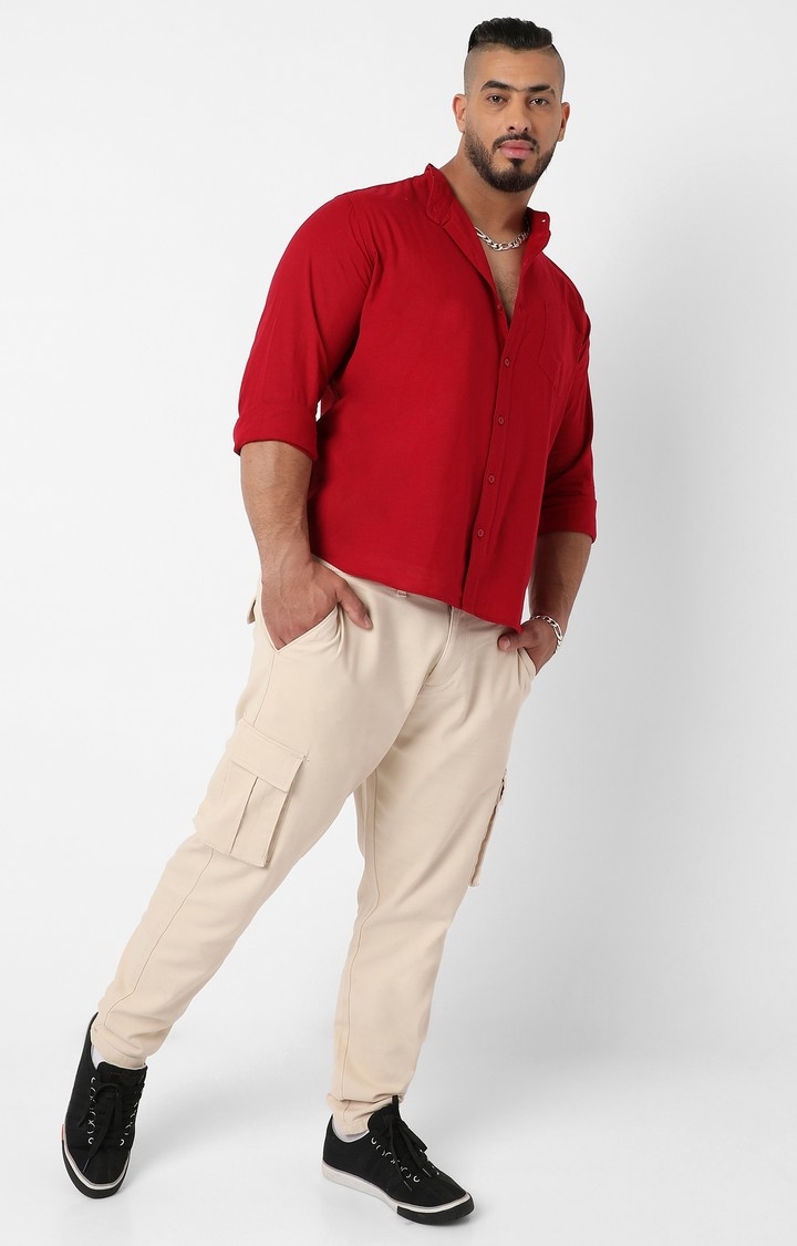 Men's Crimson Red Basic Button-Up Shirt