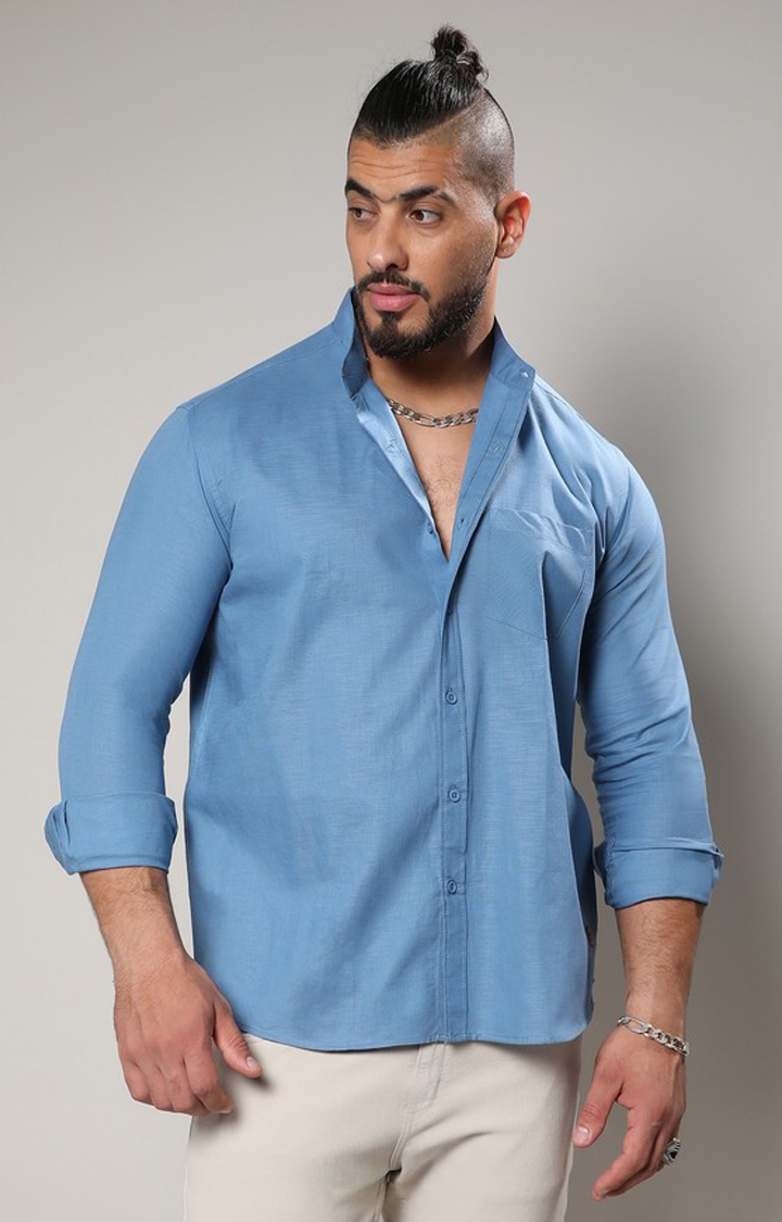Instafab Plus | Men's Electric Blue Classic Button- Up Shirt