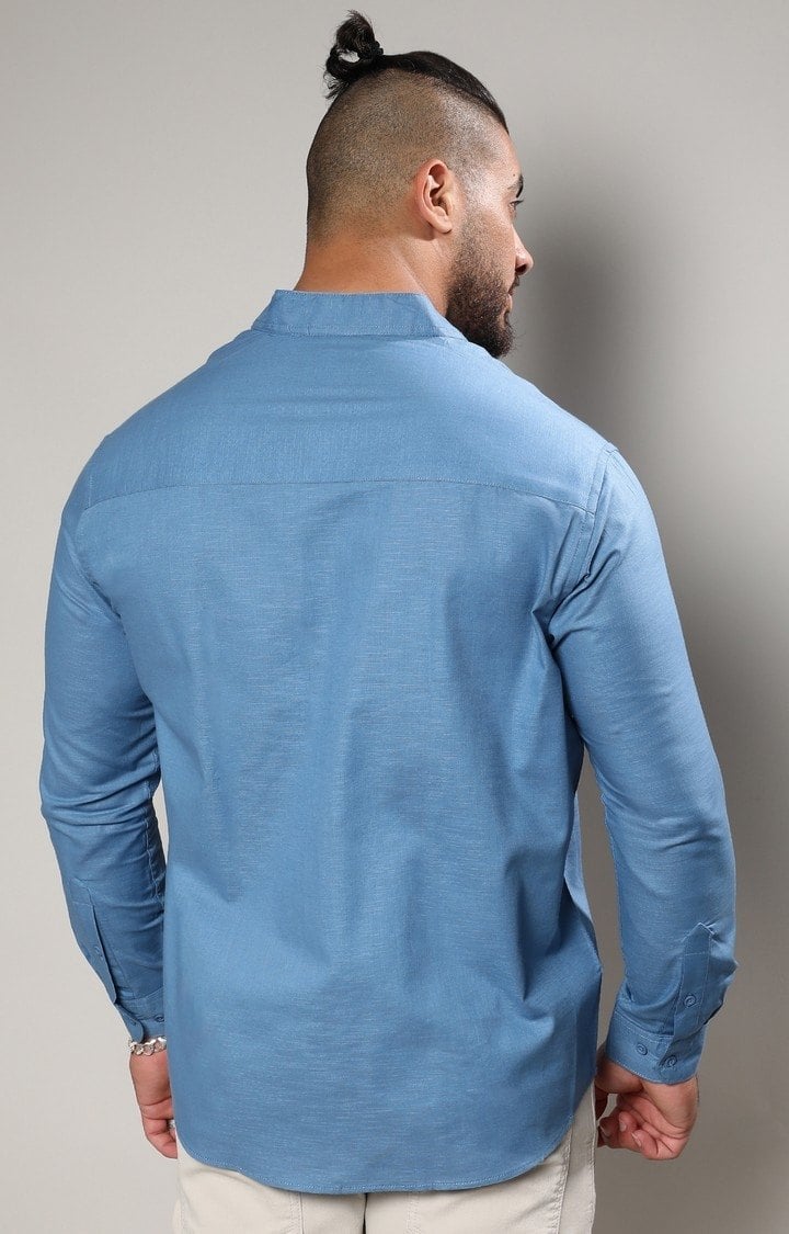 Men's Blue Solid Casual Shirts