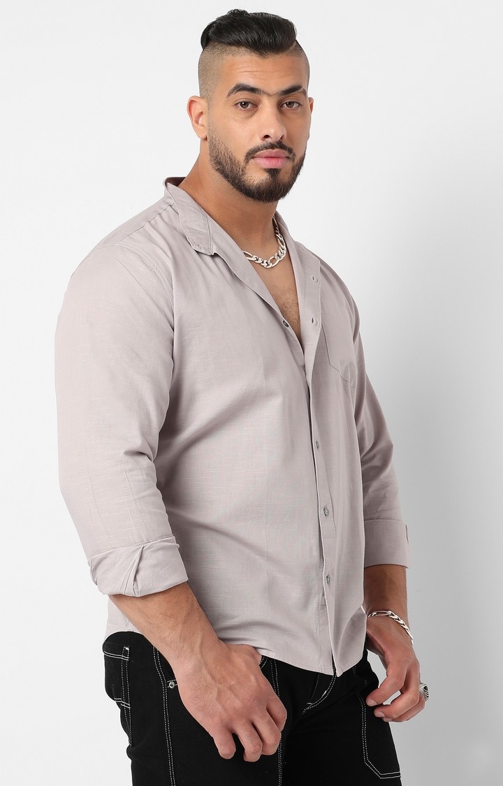 Men's Light Grey Basic Button Up Shirt