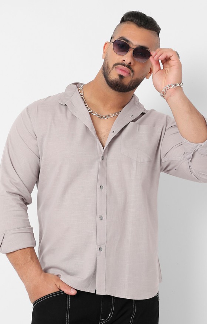Instafab Plus | Men's Light Grey Basic Button Up Shirt