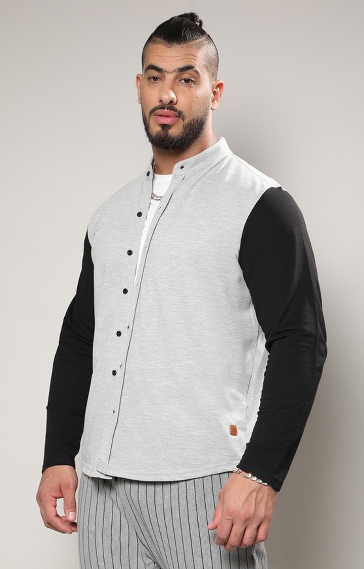 Men's White & Grey Contrast Sleeve Shirt