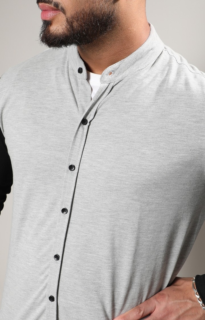 Men's White & Grey Contrast Sleeve Shirt