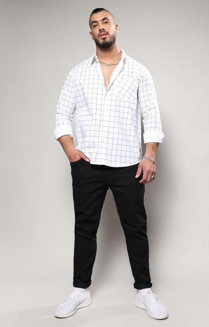 Men's White Checked Casual Shirts