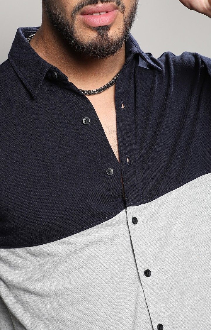 Men's Blue Colourblock Casual Shirts