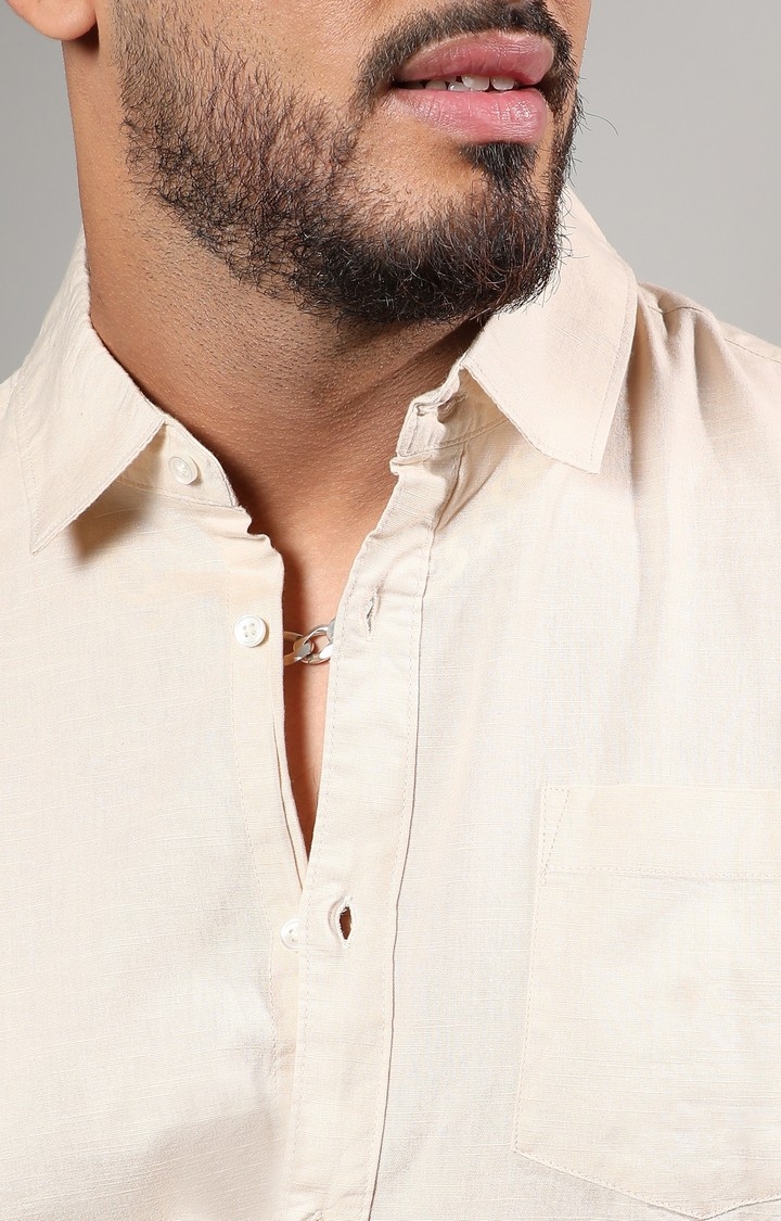 Men's Cream Yellow Basic Button-Up Shirt