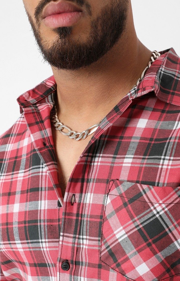 Men's Red Checked Casual Shirts