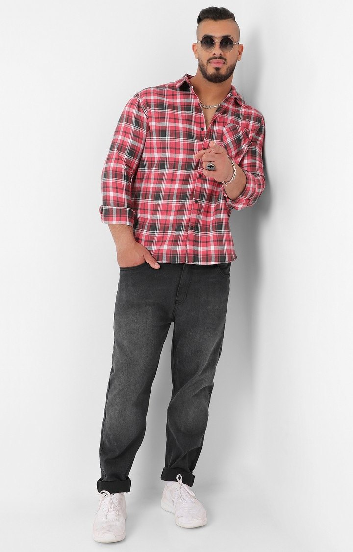 Men's Red Checked Casual Shirts