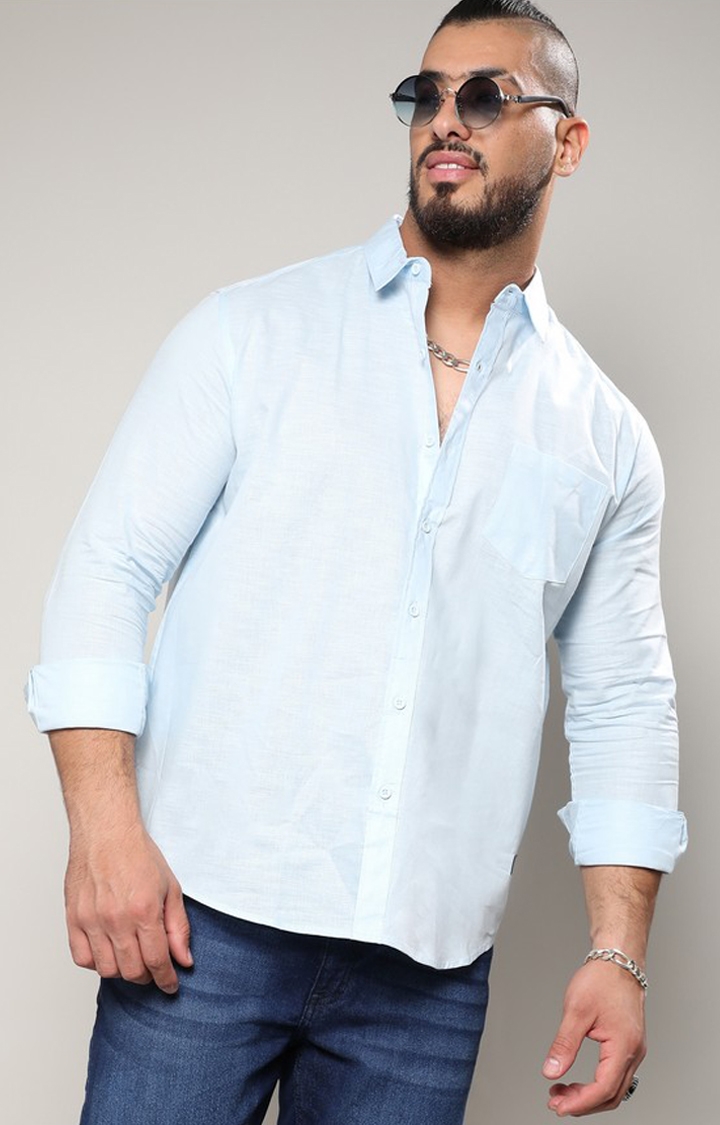Instafab Plus | Men's Light Blue Classic Button- Up Shirt