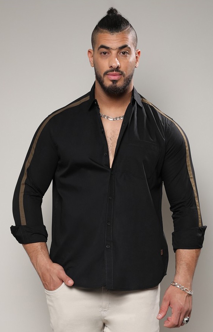 Men's Black Solid Casual Shirts