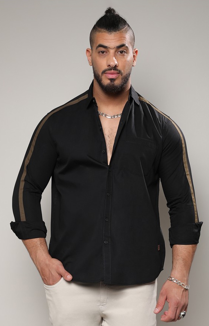 Instafab Plus | Men's Jet Black Side Striped Shirt