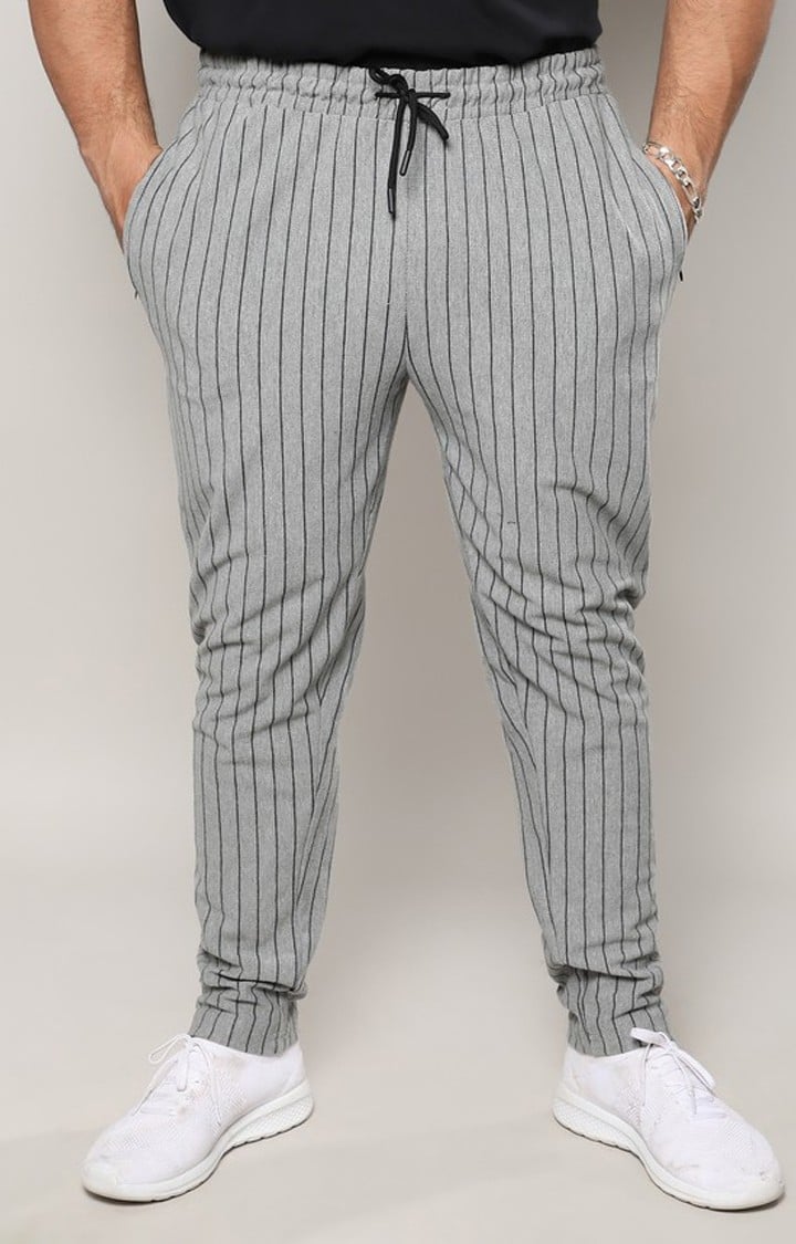 Men's Moon Grey Striped Trackpants