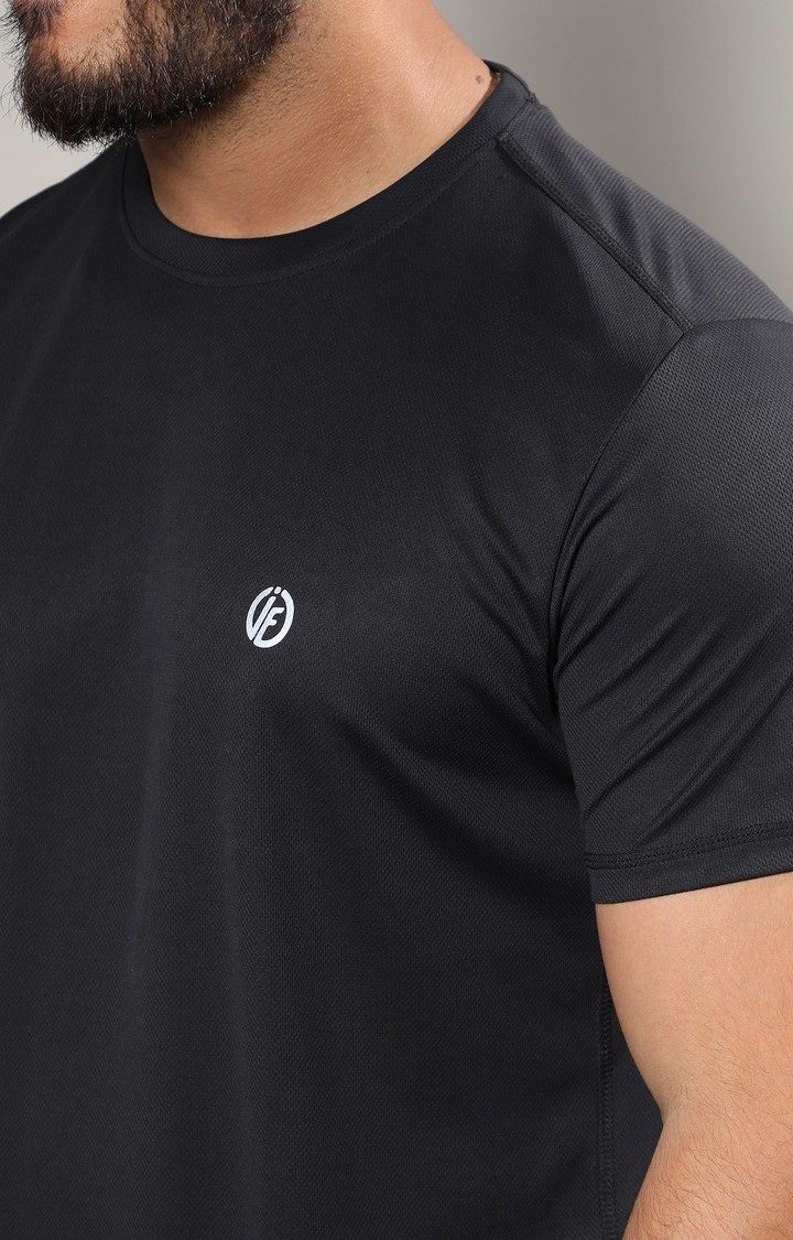Men's Black Solid Activewear T-Shirts