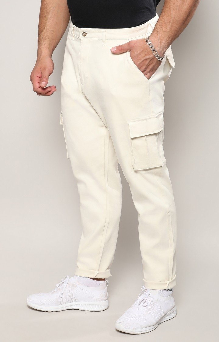 Men's Pale Yellow Solid Cargos