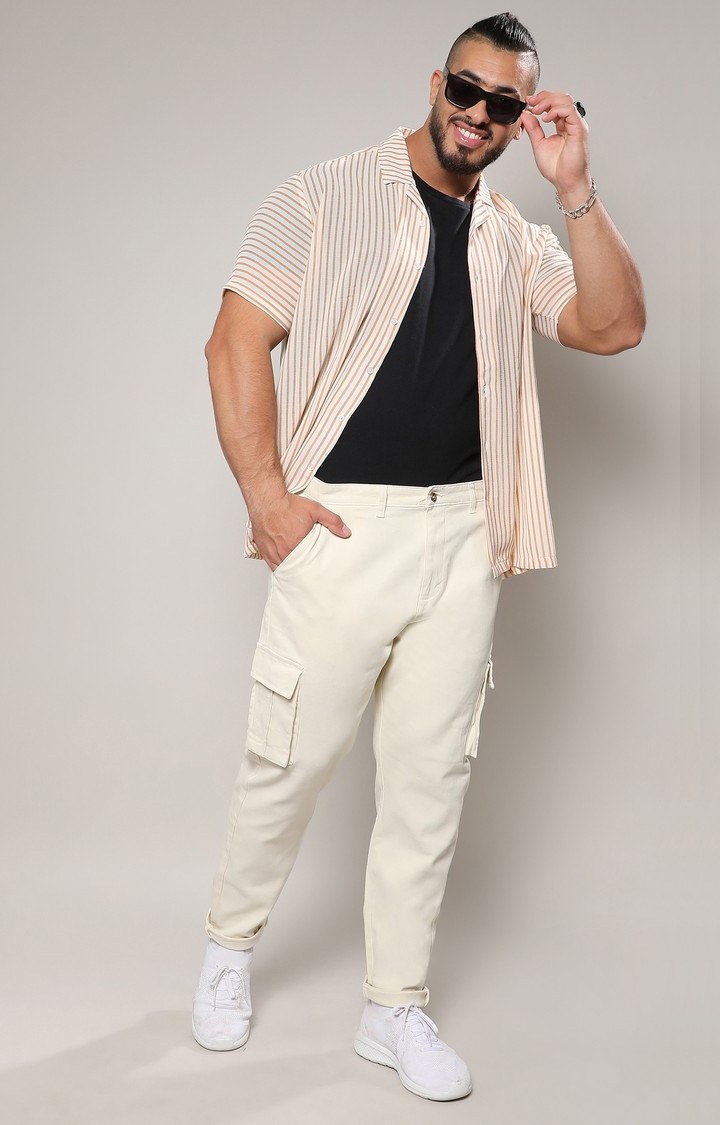 Men's Pale Yellow Solid Cargos