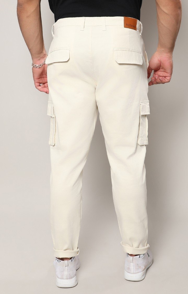Men's Pale Yellow Solid Cargos