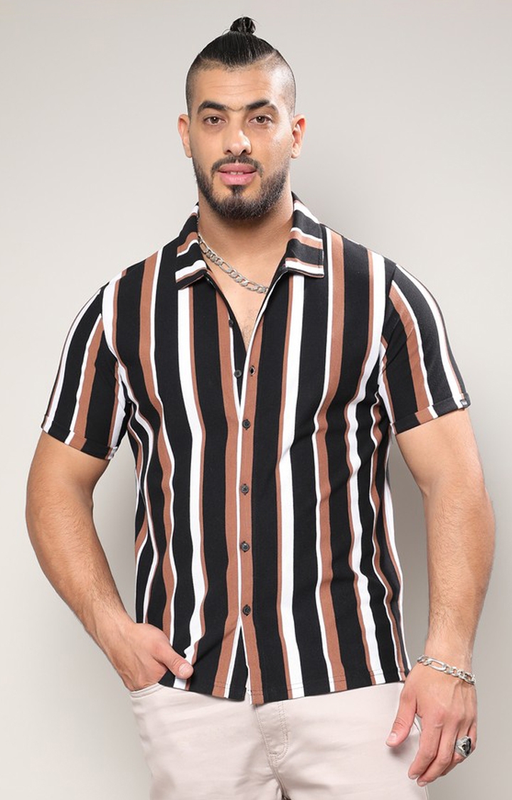 Men's Black & Brown Barcode Striped Shirt