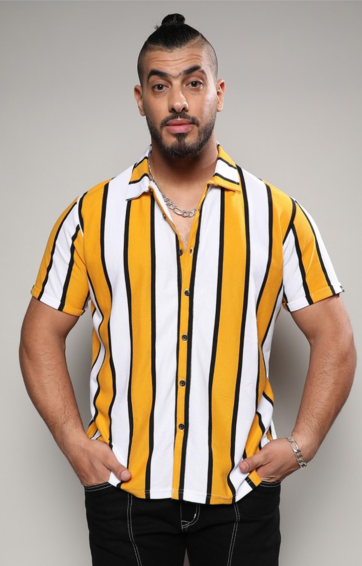 Men's White & Yellow Dramatic Striped Shirt