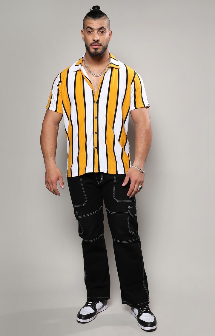 Men's White & Yellow Dramatic Striped Shirt