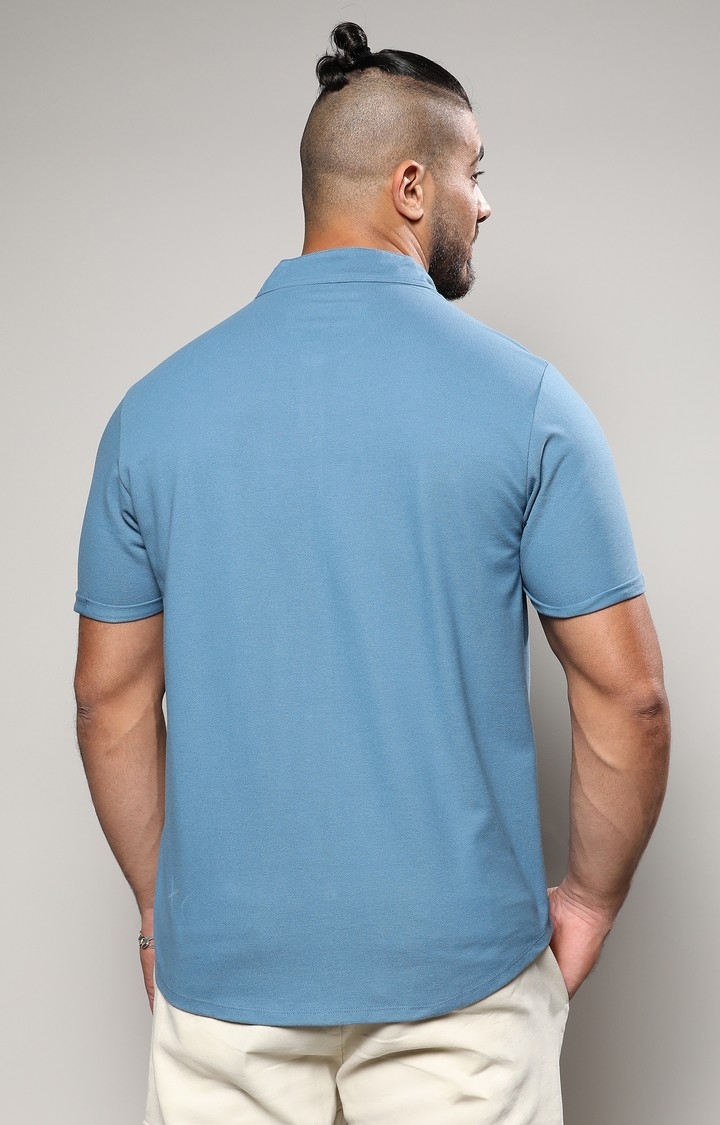 Men's Blue Solid Casual Shirts