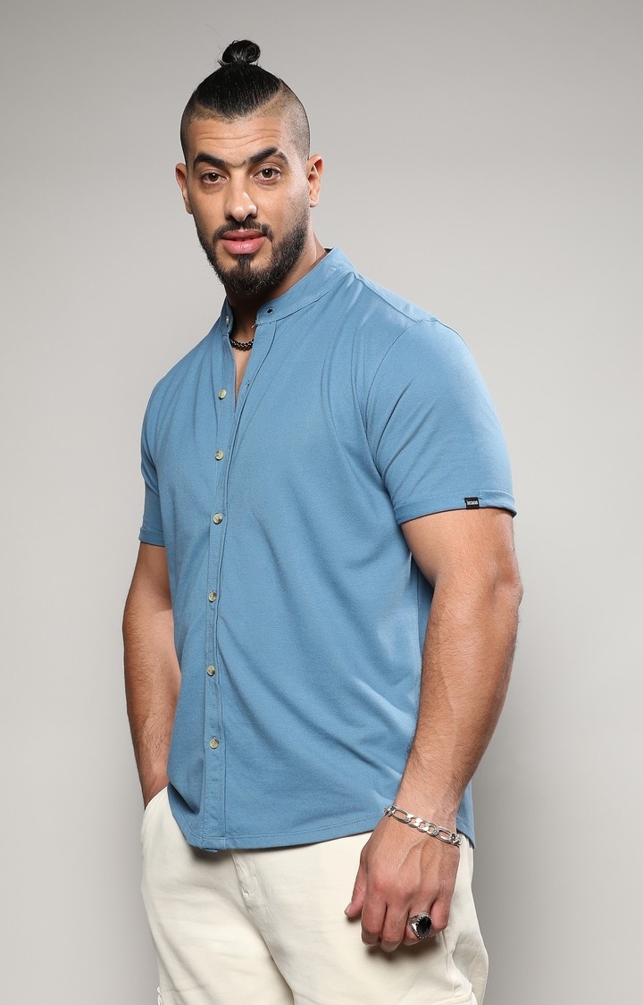Men's Egyptian Blue Basic Button-Up Shirt
